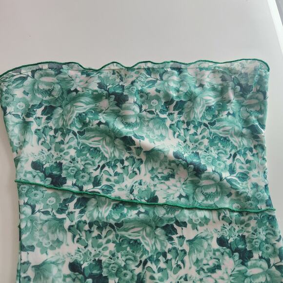 Showpo Brunetta Strapless Bodycon Midi Dress 4 Green Floral Summer Boho Luxe - Picture 5 of 12